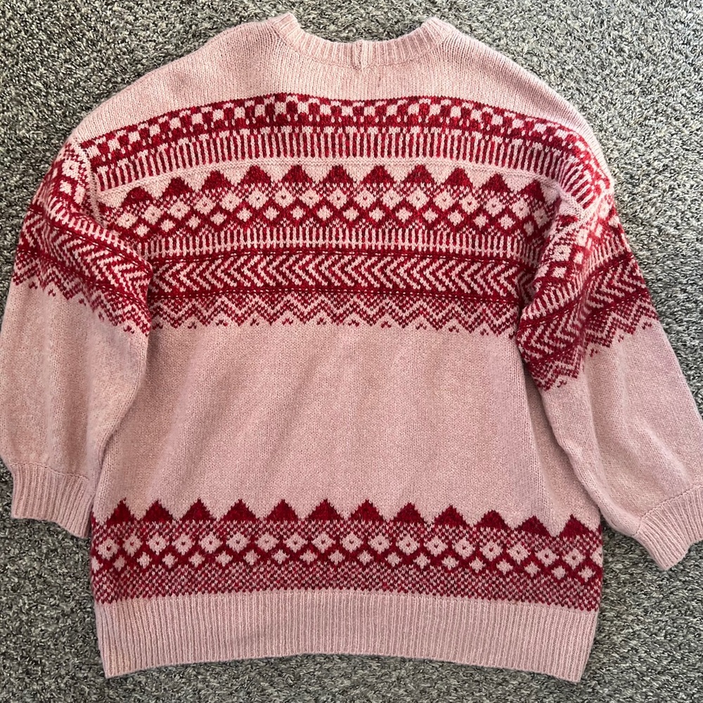 American Eagle Outfitters Pink Crewneck Sweater with Red Fair Isle Pattern XL - Picture 3 of 4